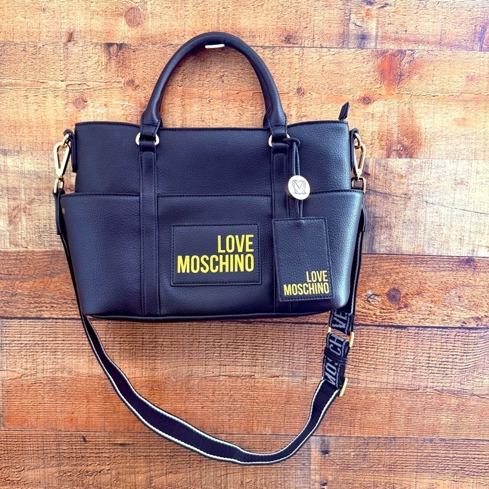 NWOT Love Moschino Black Tote with Gold Branding - Picture 2 of 12